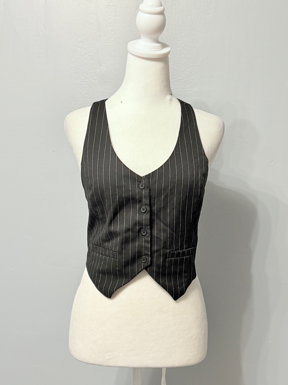 #17)  No Boundaries Black Pinstripe Vest with White Stitching